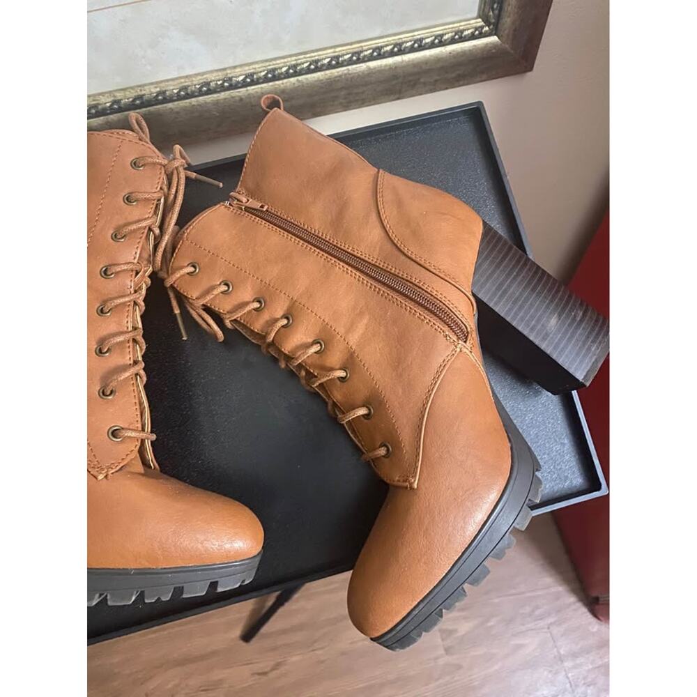 Charloh Russ Women’s Brown Lace-Up Heeled Ankle Boots – Size 9 - Picture 3 of 8
